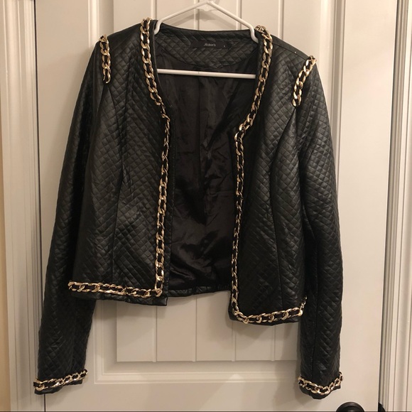 Black faux leather jacket with gold chain - Picture 2 of 6
